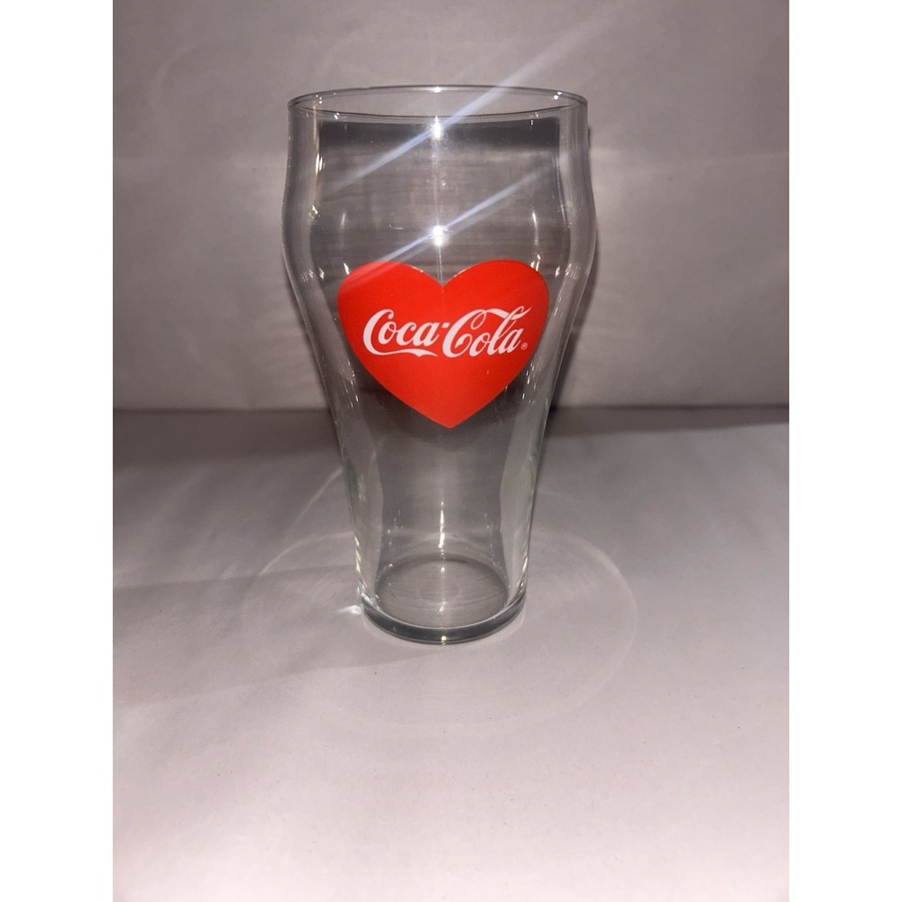 Coca-Cola Coke Drinking Glass with Red Heart 22 oz Vintage 6.5 in